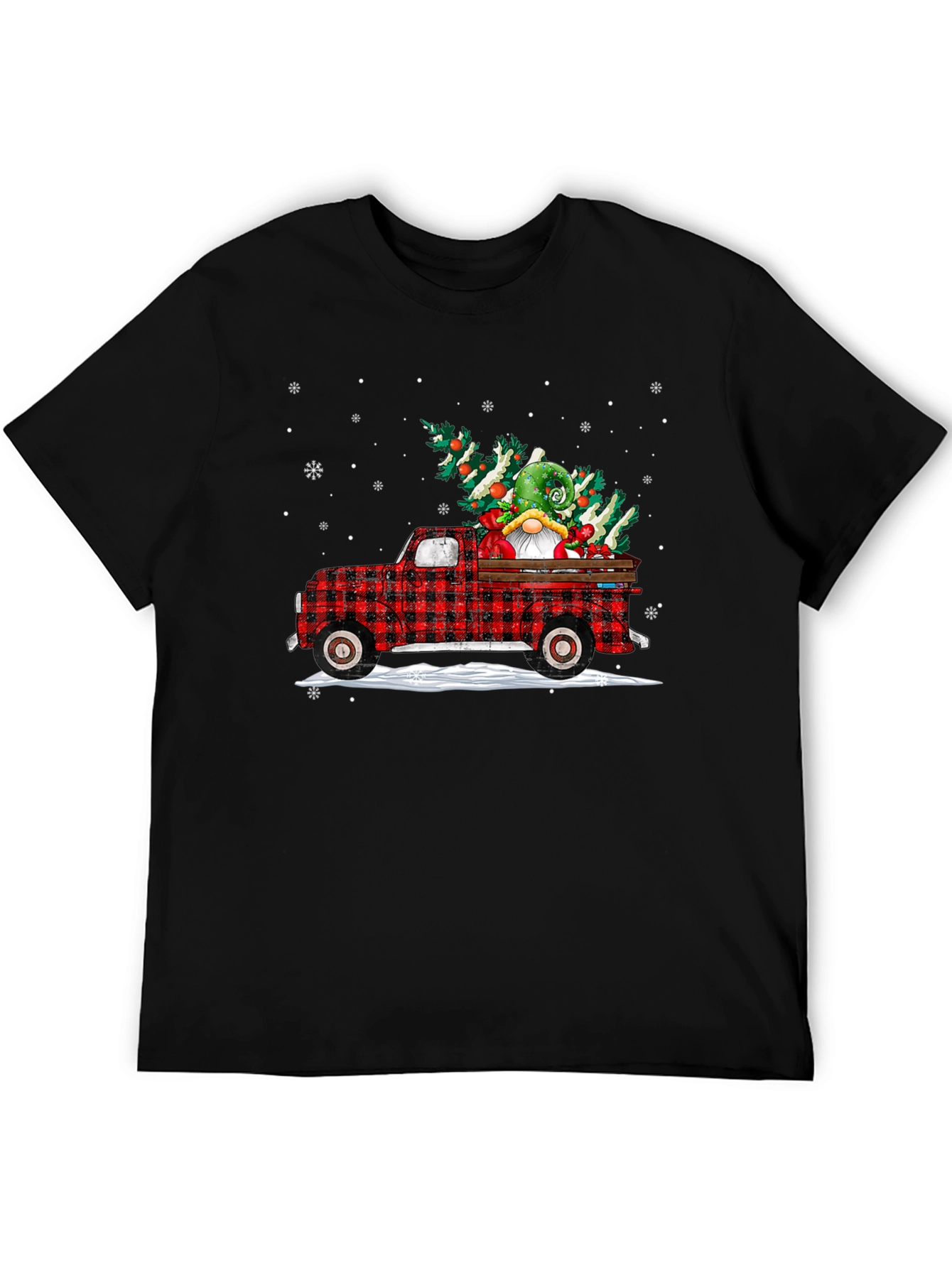 Festive Plaid Truck with Gnome Christmas T-Shirt