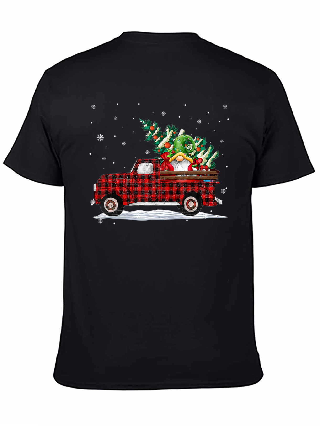 Festive Plaid Truck with Gnome Christmas T-Shirt