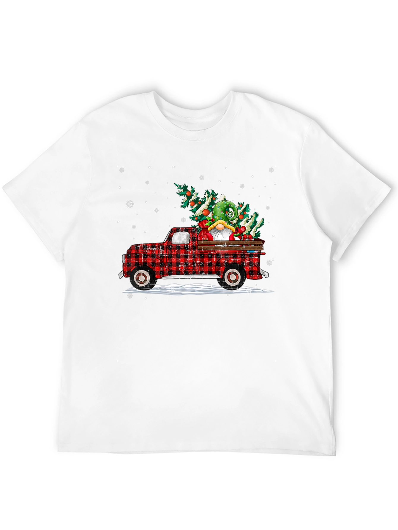 Festive Plaid Truck with Gnome Christmas T-Shirt