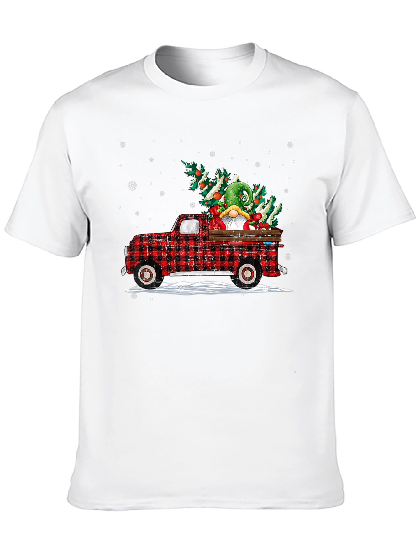 Festive Plaid Truck with Gnome Christmas T-Shirt