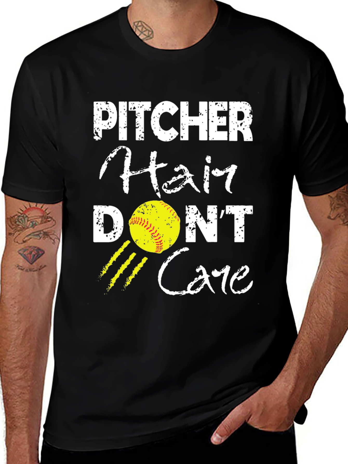 Pitcher Hair Dont Care Graphic T-Shirt