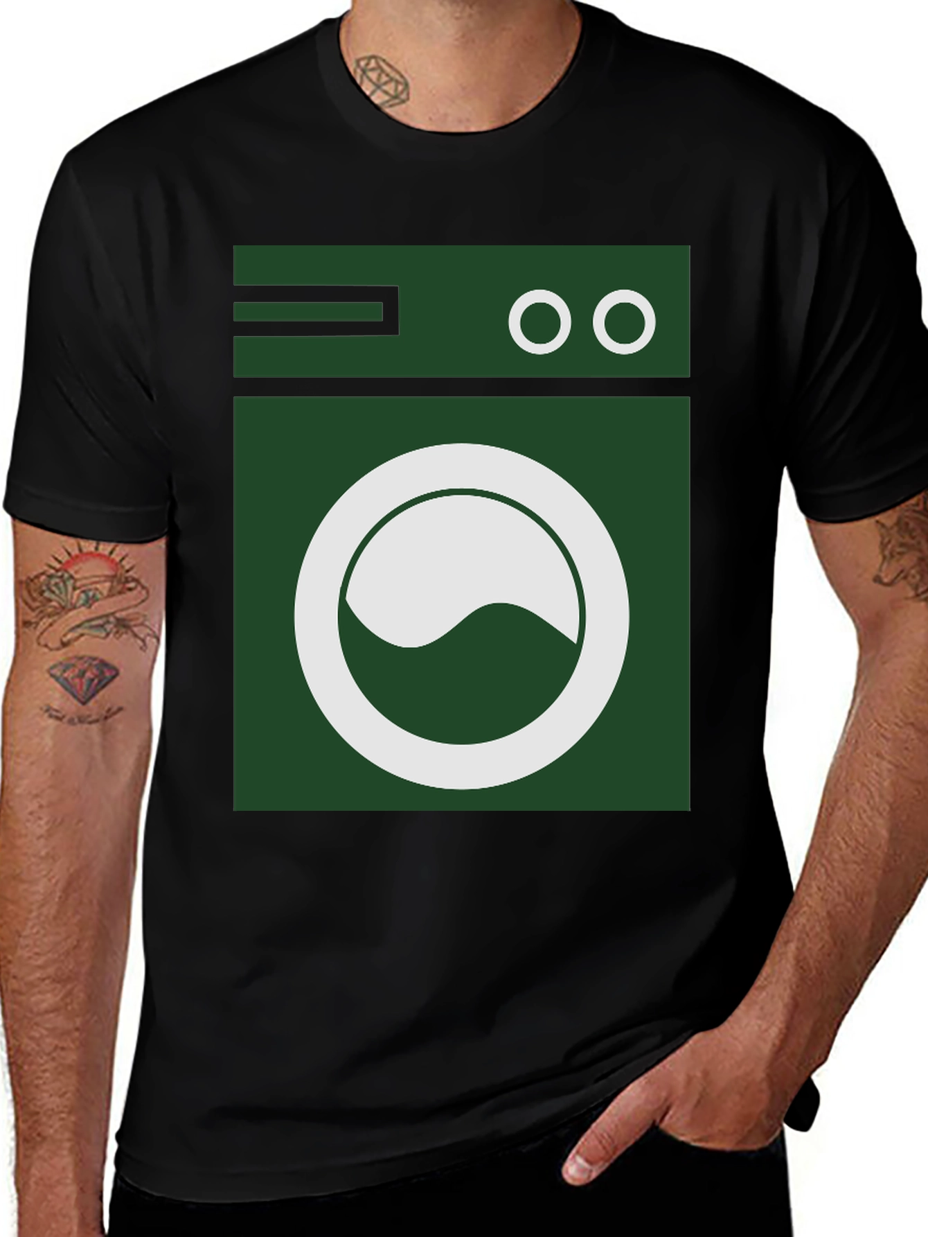Washing Machine Graphic Tee - Black Cotton T-Shirt