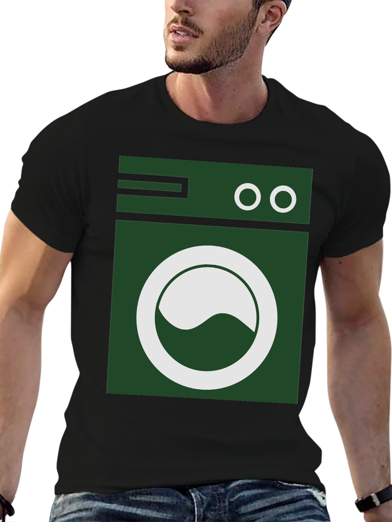 Washing Machine Graphic Tee - Black Cotton T-Shirt