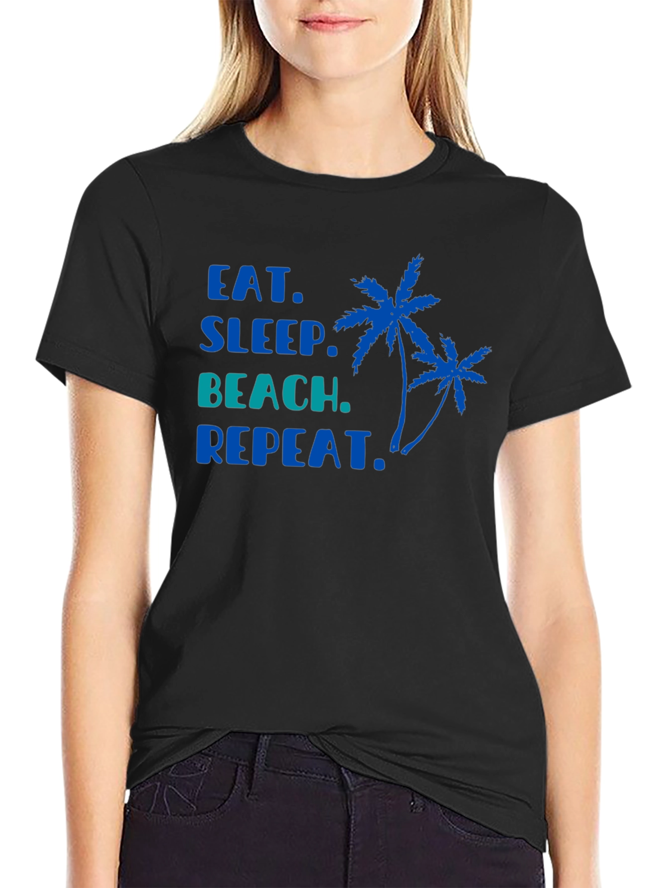 Eat Sleep Beach Repeat Black T-Shirt