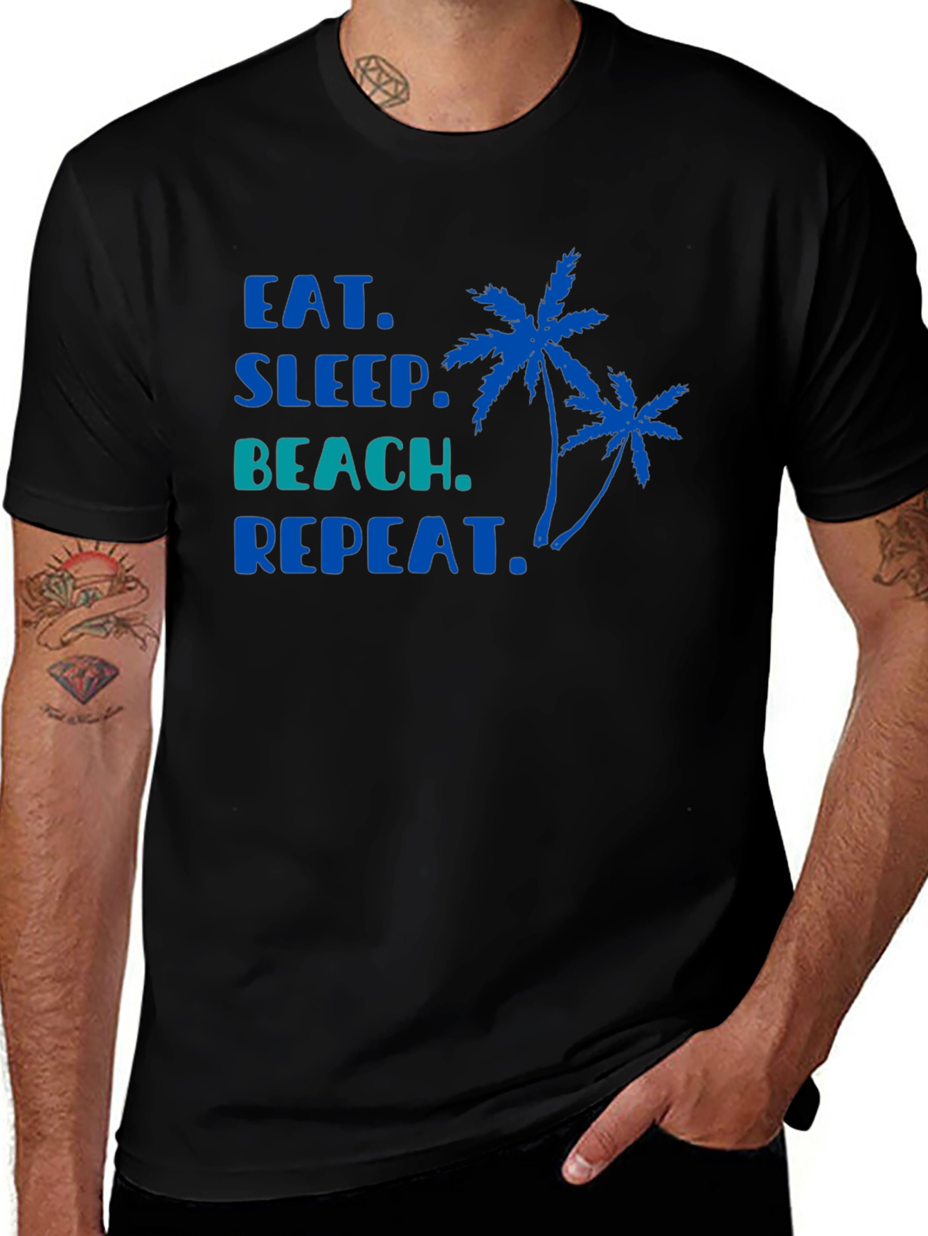 Eat Sleep Beach Repeat Black T-Shirt