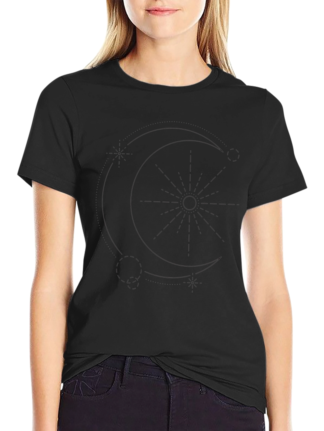 Black Graphic T-Shirt - Moon & Star Design
