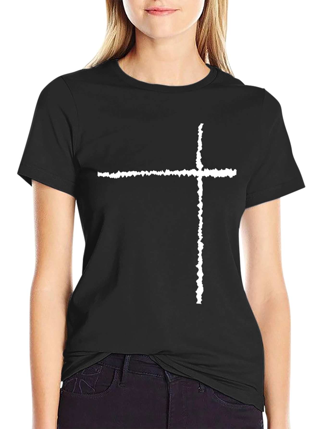 Grunge Cross Graphic Tee - Black Cotton Blend Shirt
