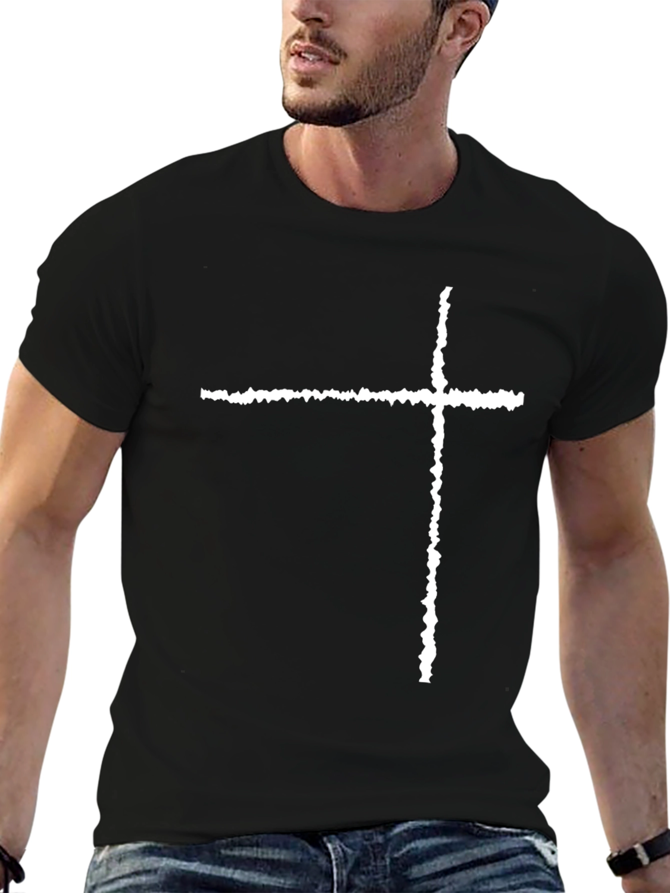 Grunge Cross Graphic Tee - Black Cotton Blend Shirt