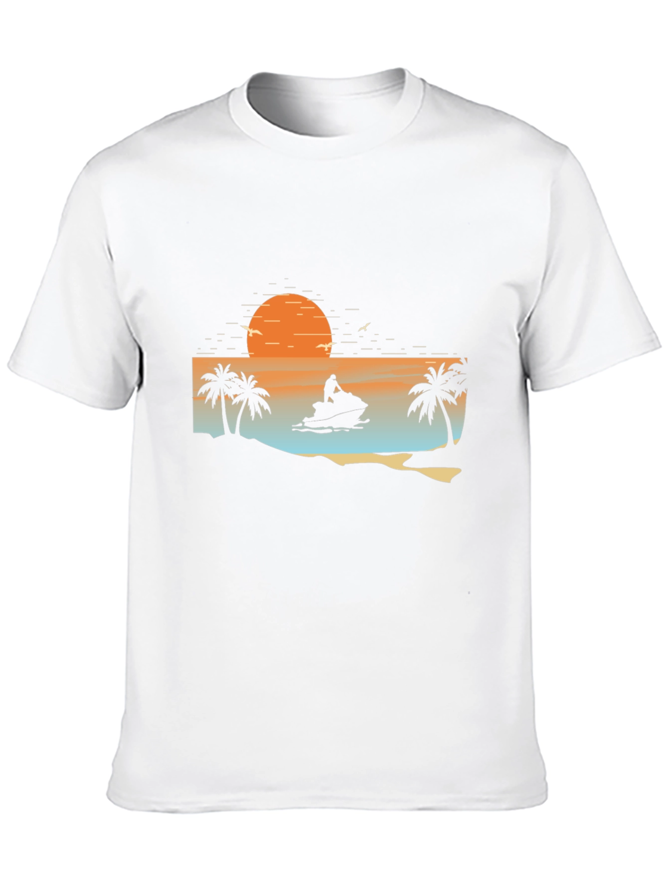 Sunset Jet Ski Palm Tree Graphic Black T-Shirt
