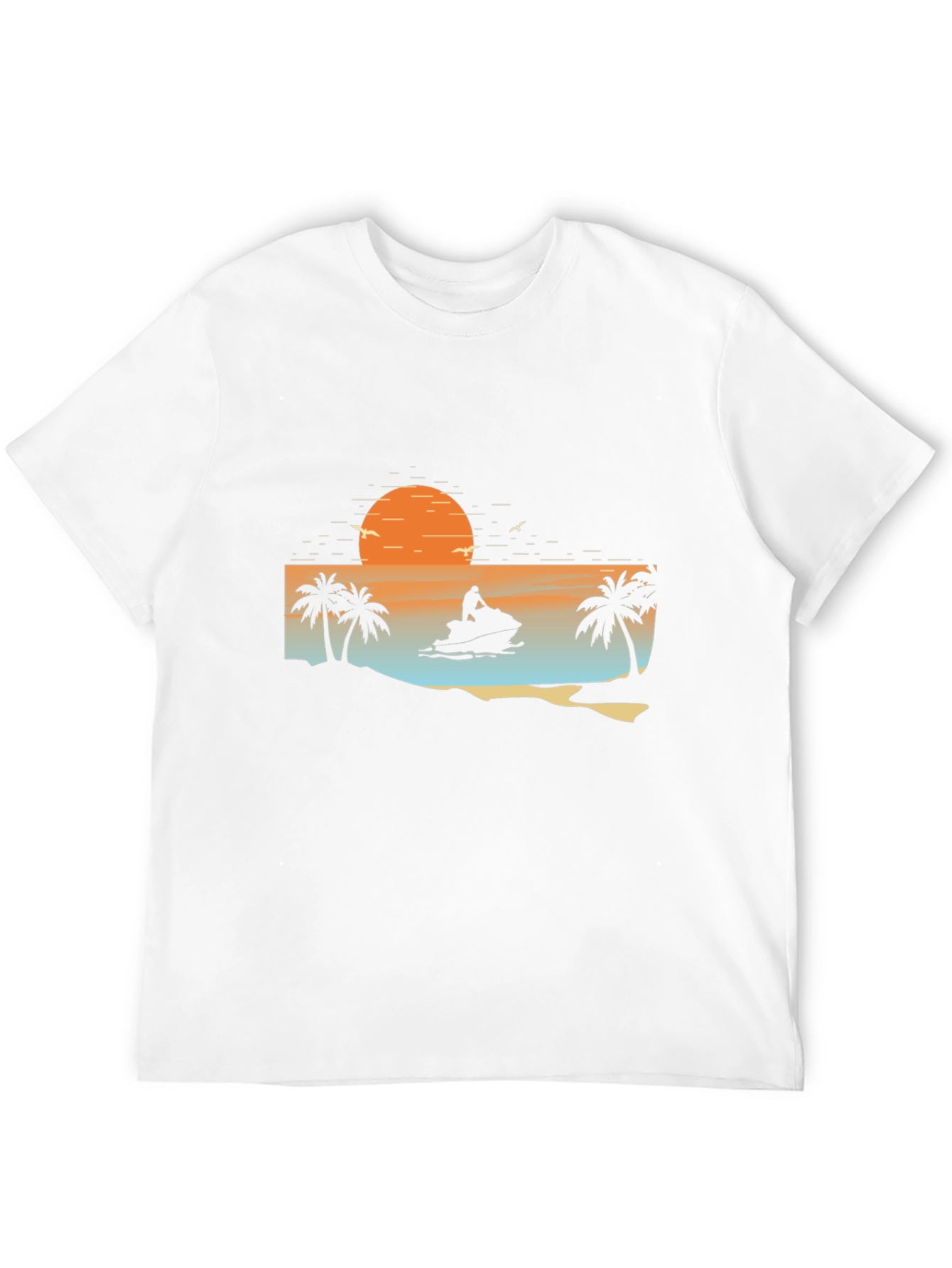 Sunset Jet Ski Palm Tree Graphic Black T-Shirt