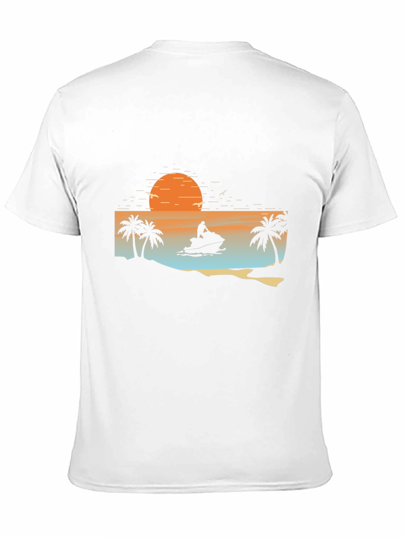 Sunset Jet Ski Palm Tree Graphic Black T-Shirt