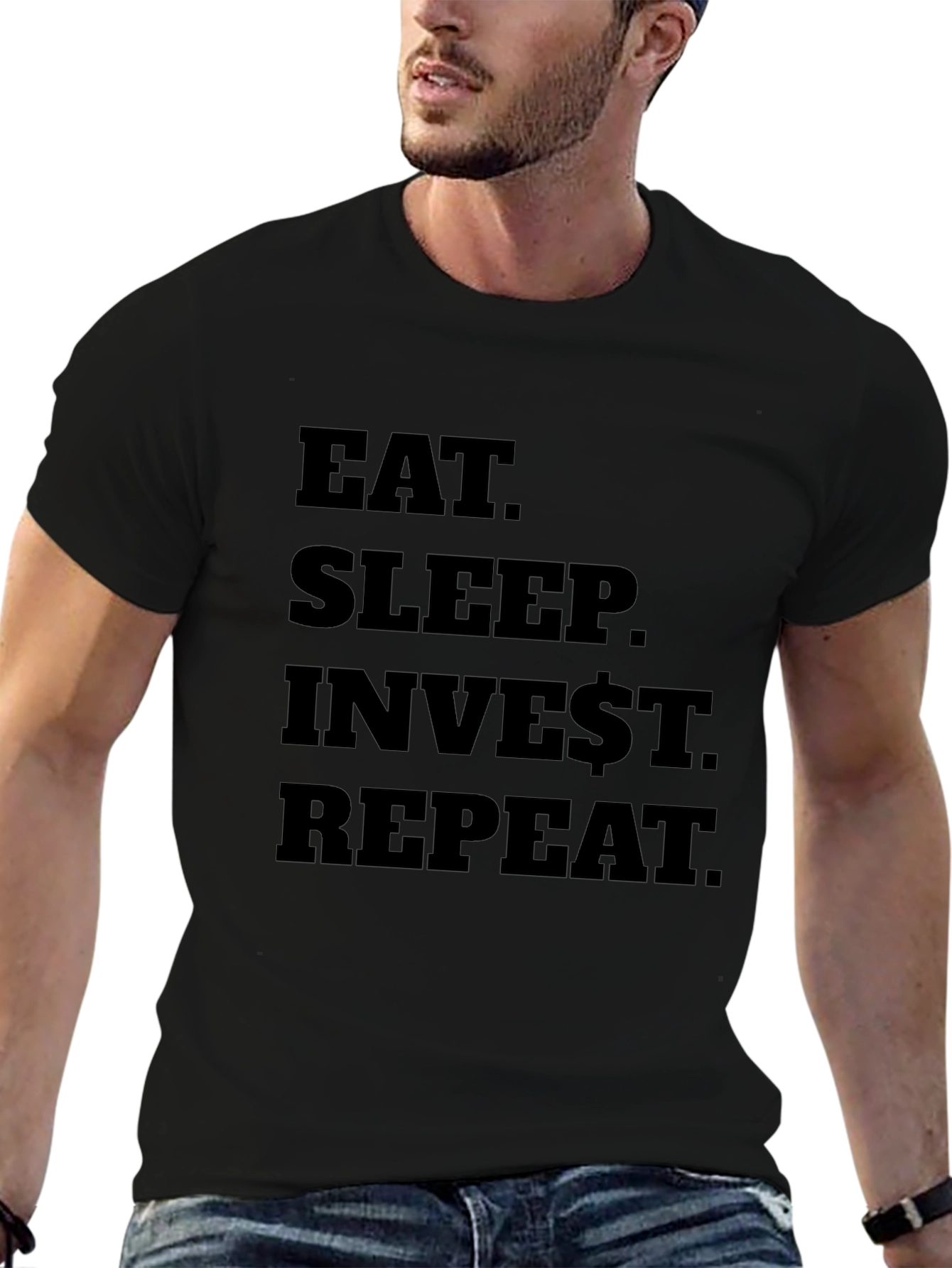 Eat Sleep Invest Repeat Black T-Shirt