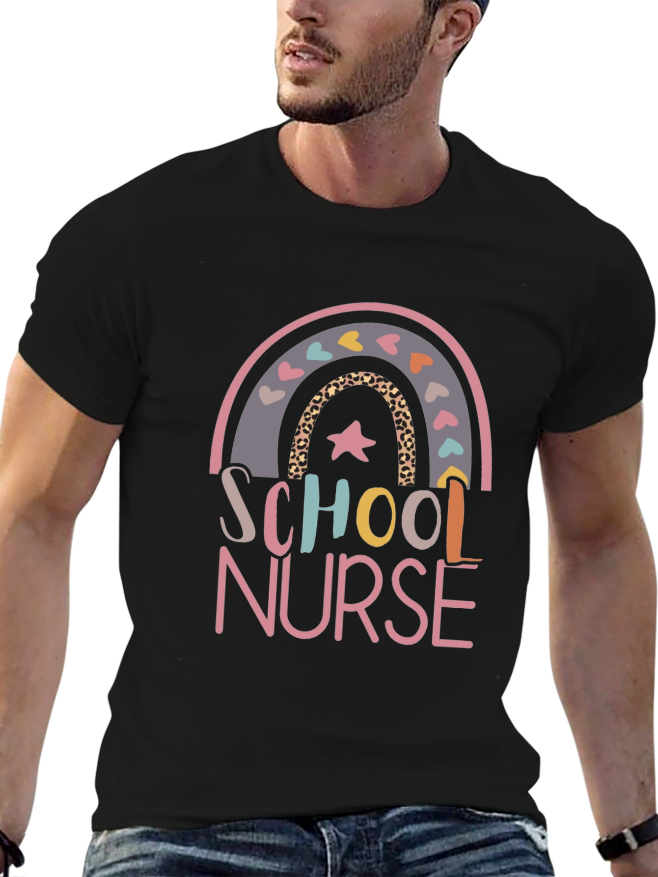 School Nurse Rainbow Graphic Tee