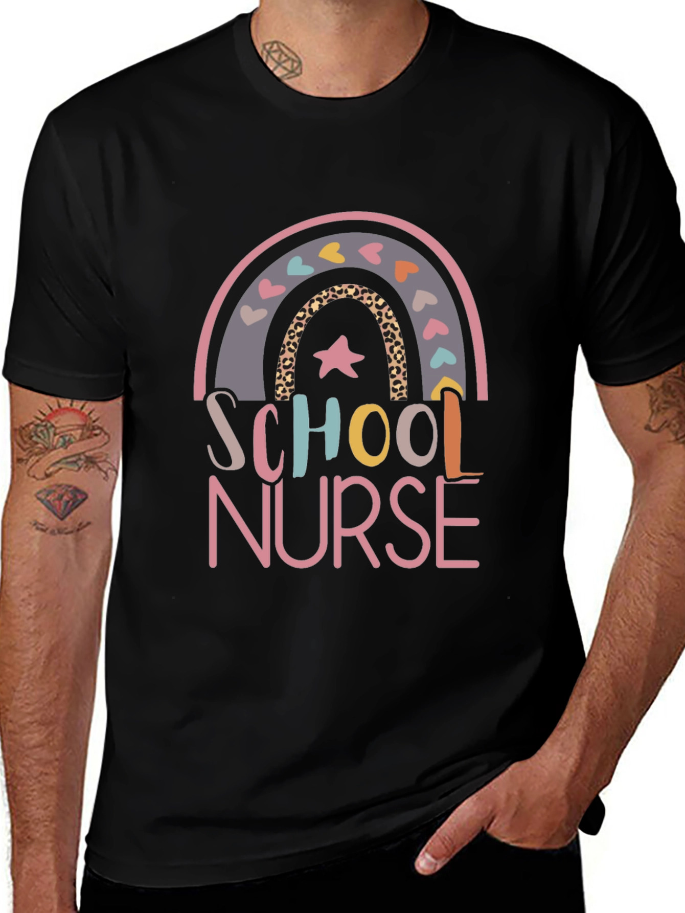 School Nurse Rainbow Graphic Tee