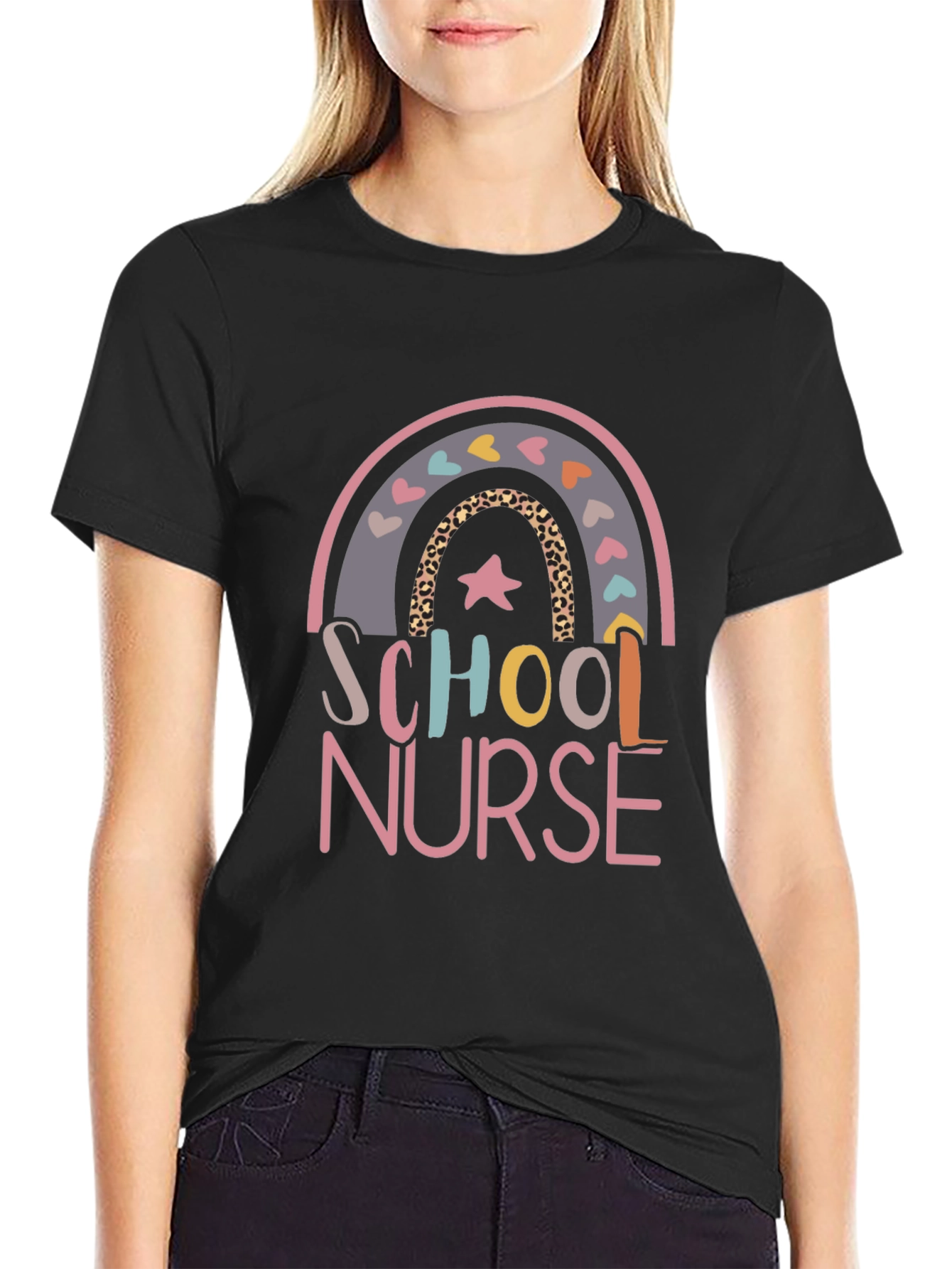 School Nurse Rainbow Graphic Tee