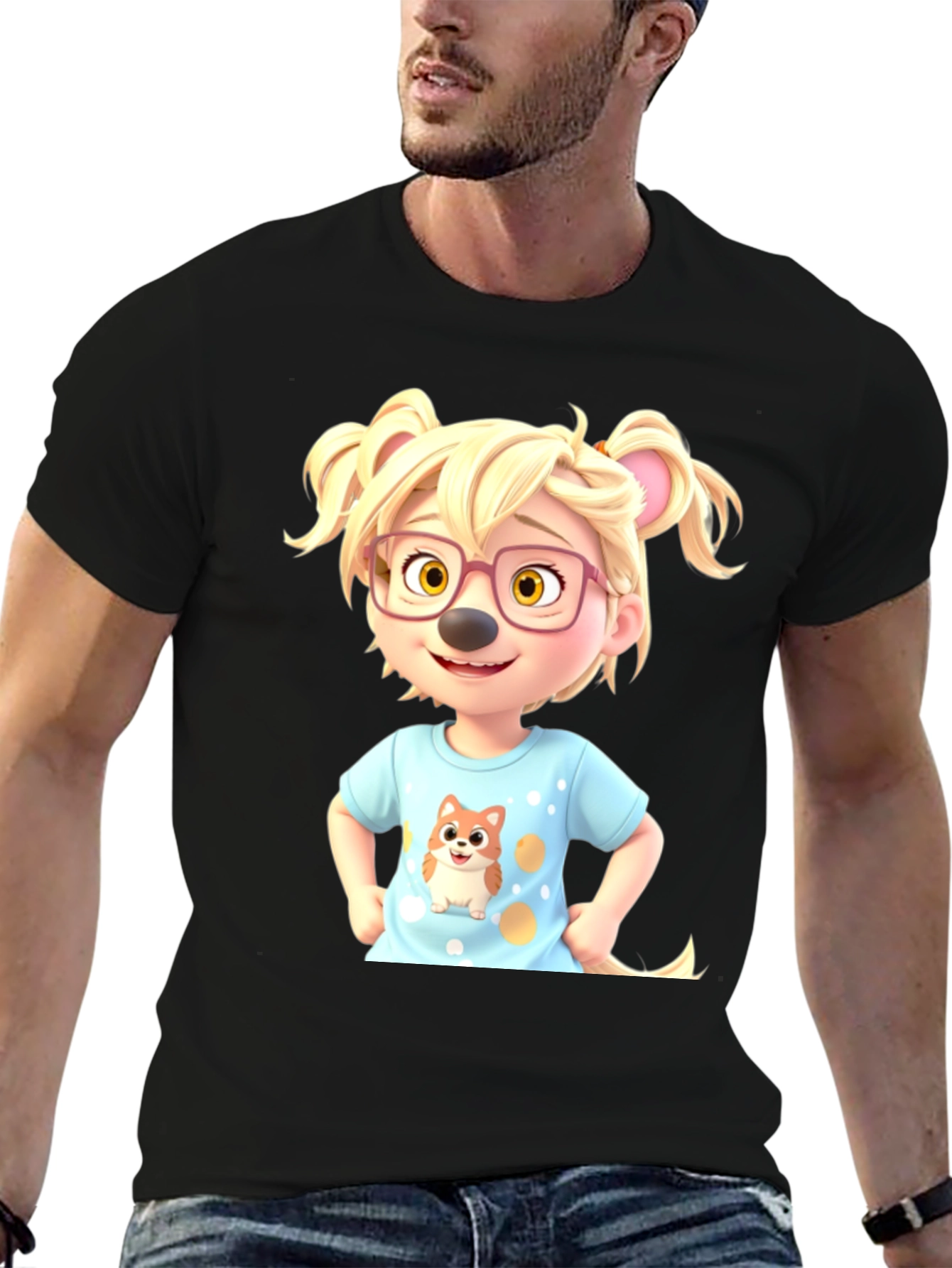 Cartoon Character Tee - Cute & Stylish Black T-Shirt