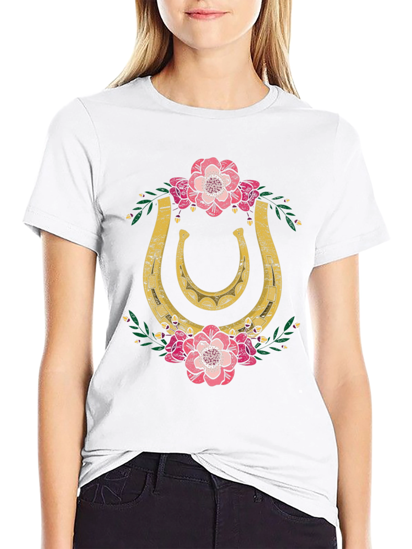Lucky Horseshoe Floral Graphic Tee - Black