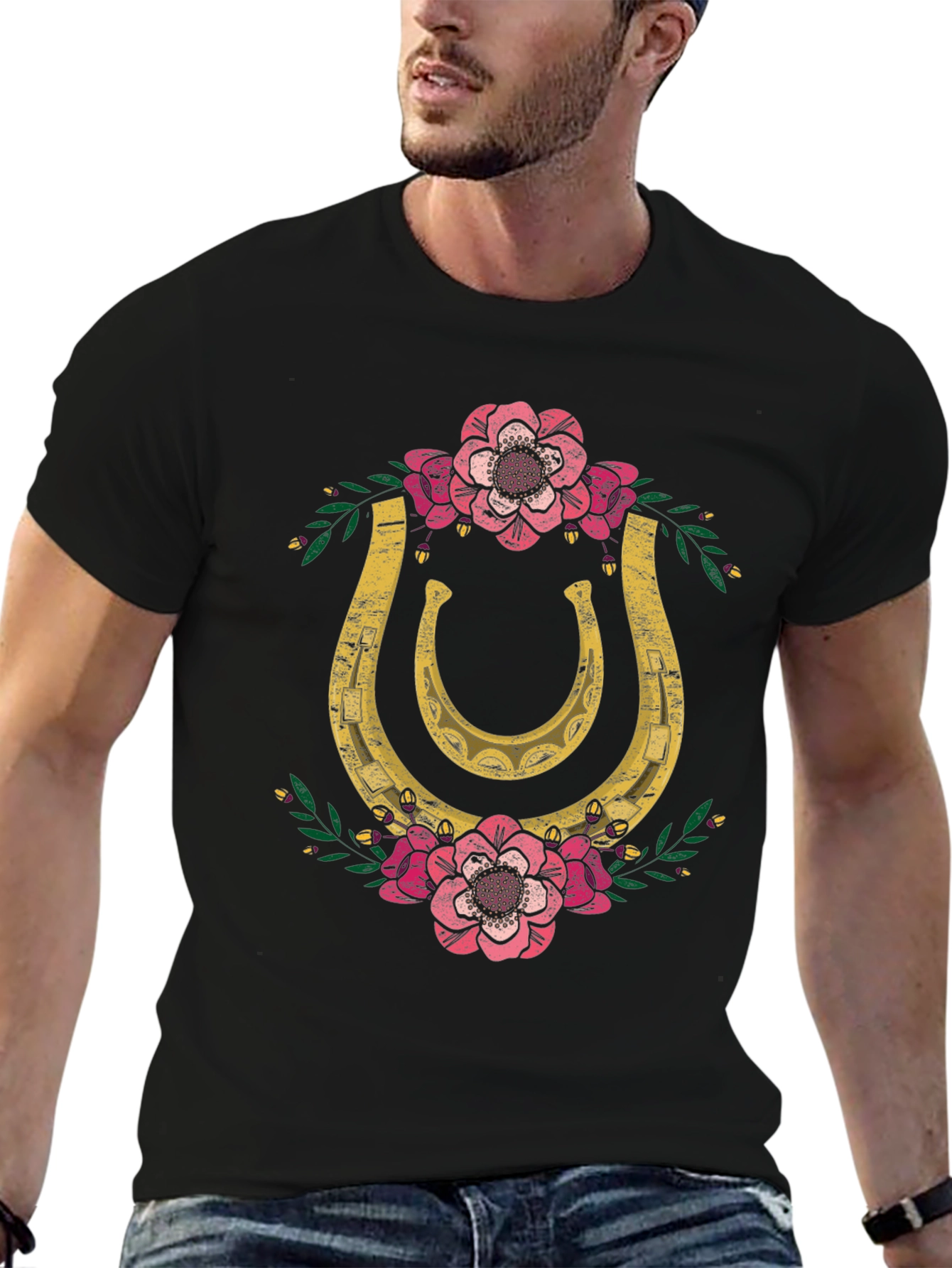 Lucky Horseshoe Floral Graphic Tee - Black
