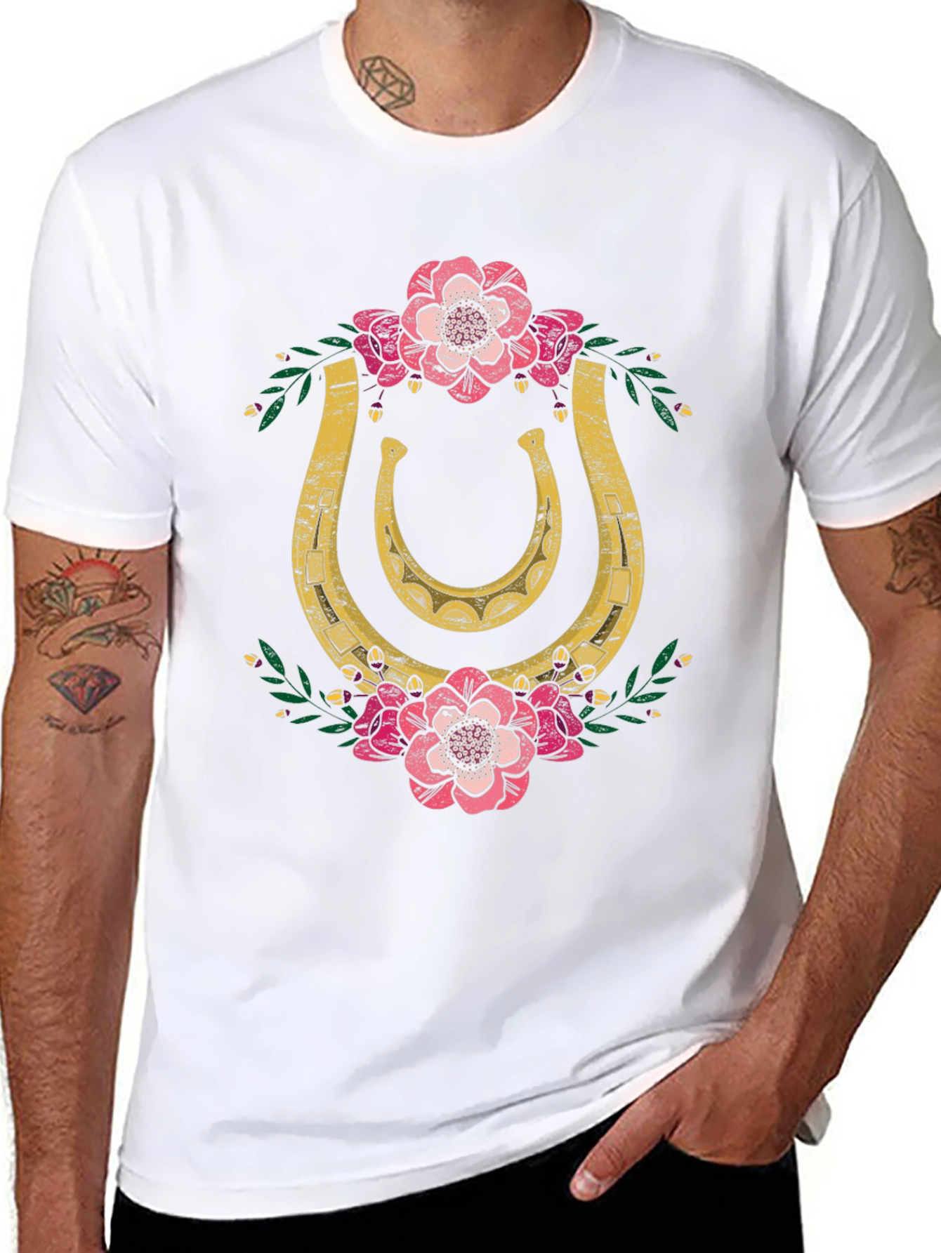 Lucky Horseshoe Floral Graphic Tee - Black