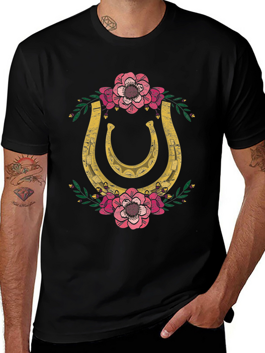 Lucky Horseshoe Floral Graphic Tee - Black