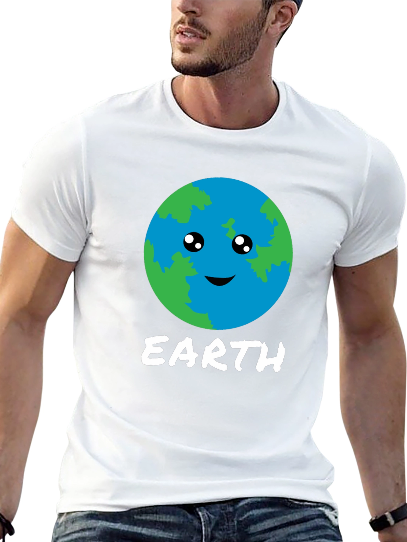 Cute Earth Graphic Black T-Shirt