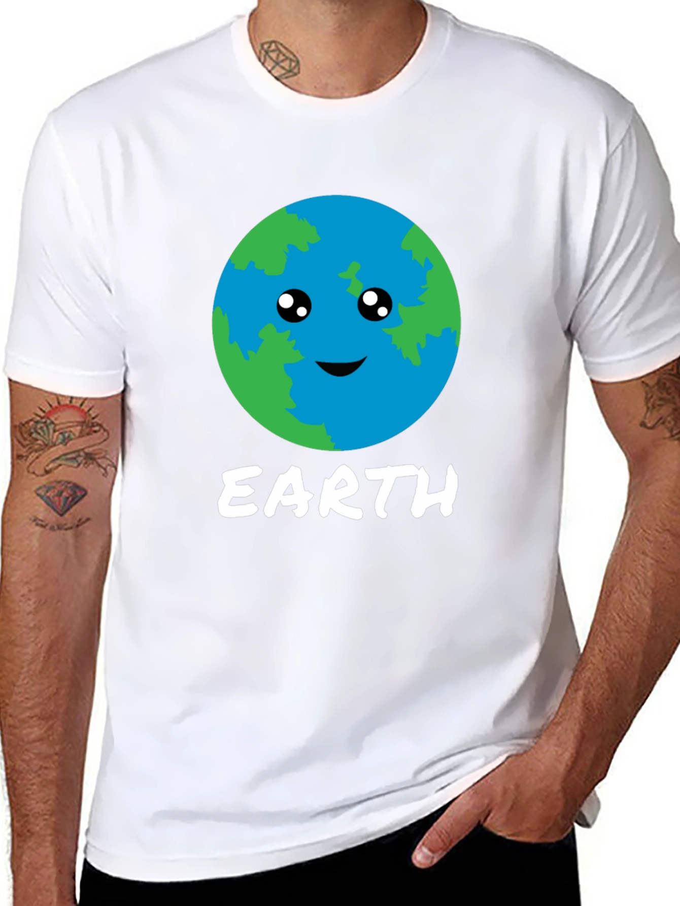 Cute Earth Graphic Black T-Shirt