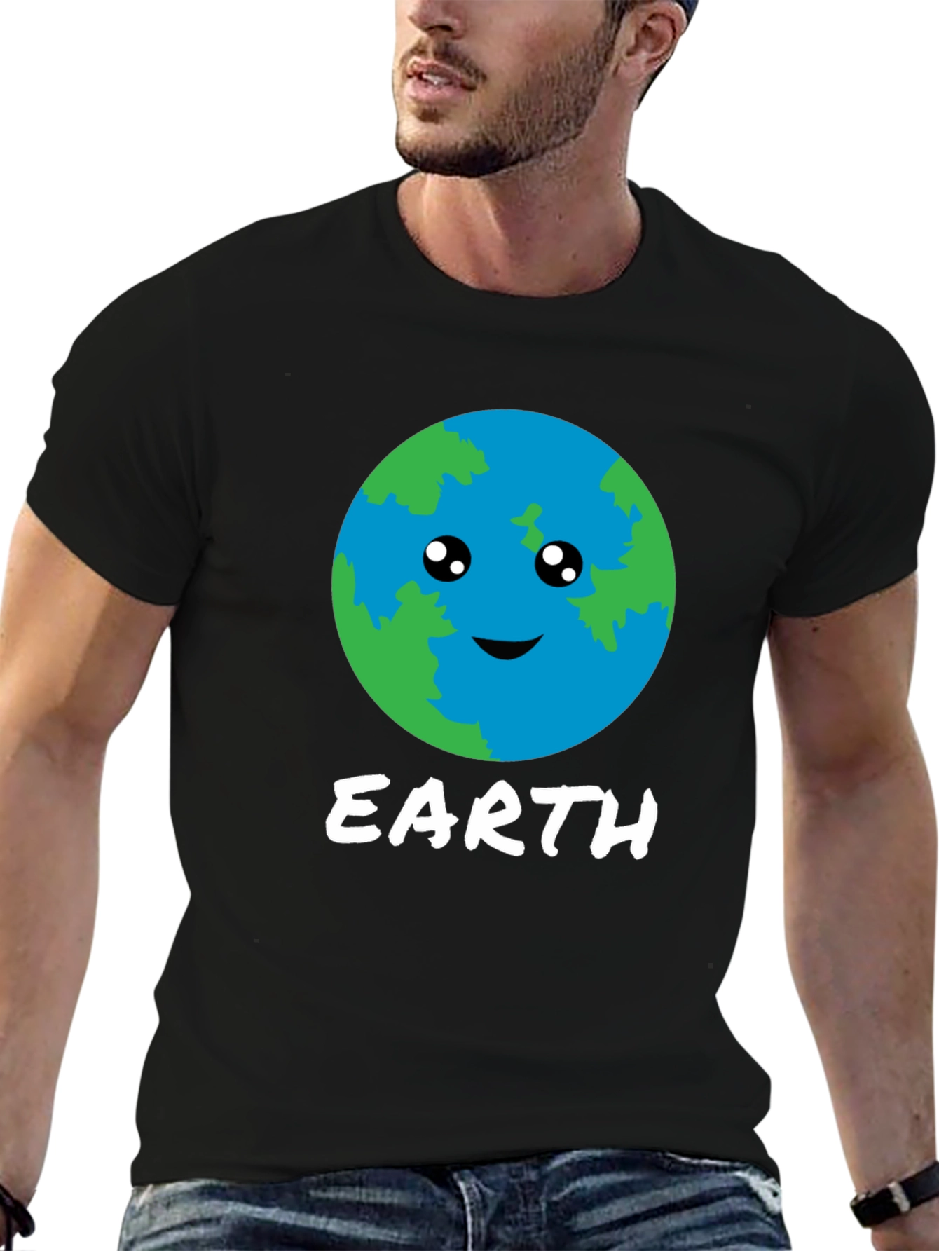 Cute Earth Graphic Black T-Shirt