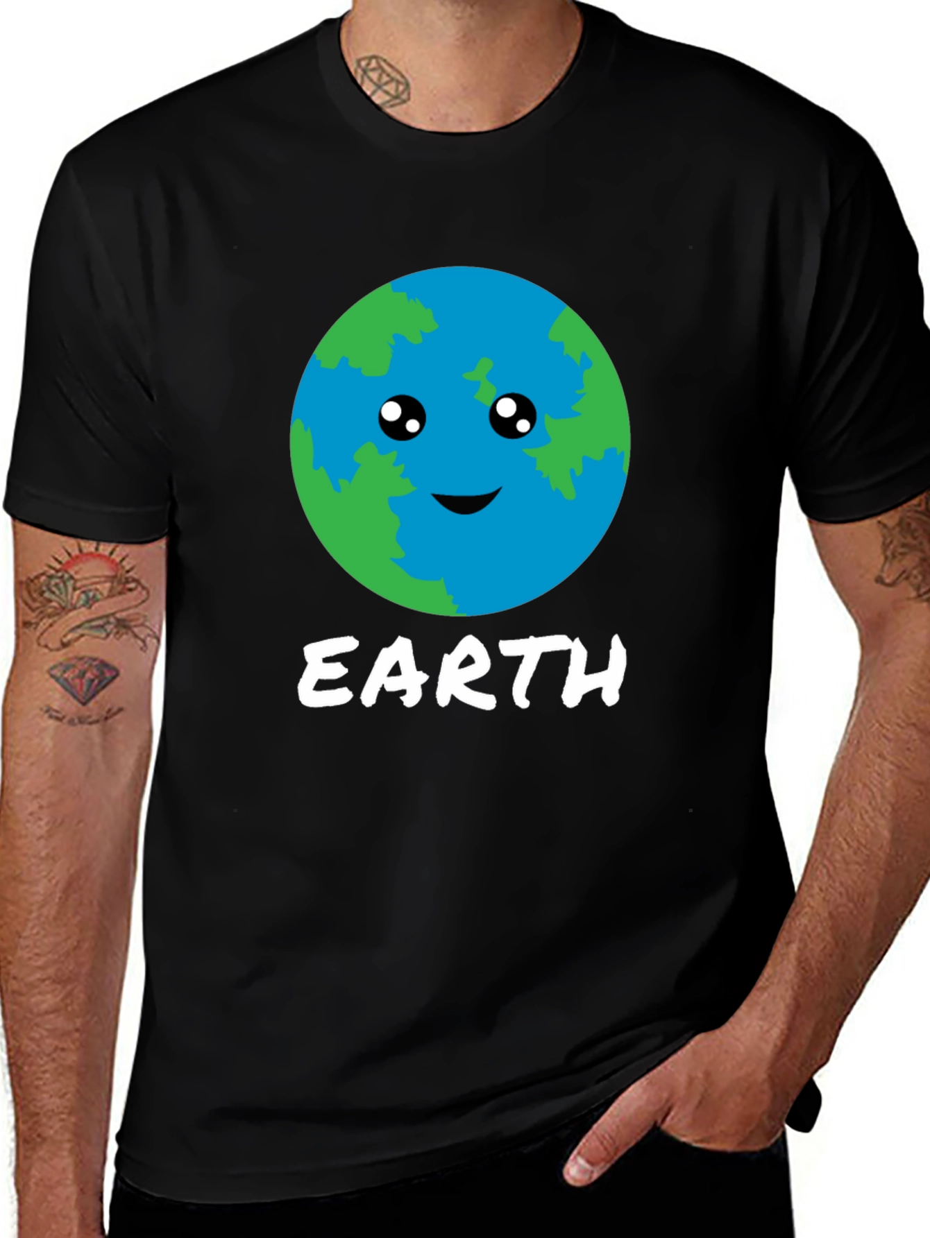 Cute Earth Graphic Black T-Shirt