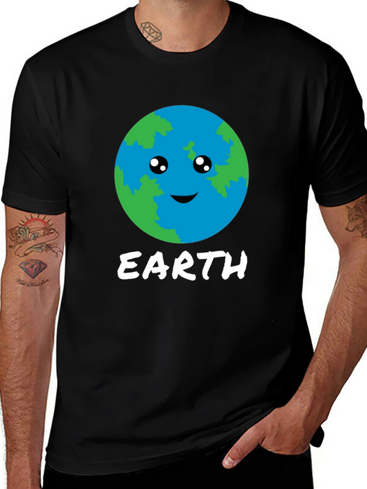 Cute Earth Graphic Black T-Shirt