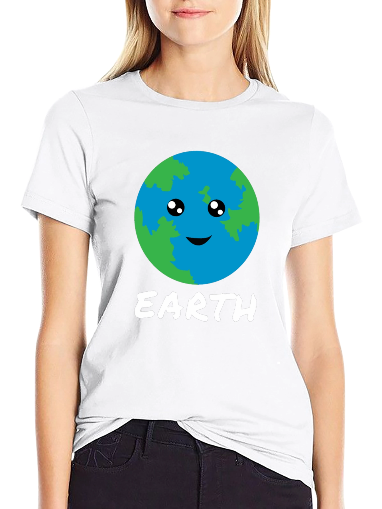 Cute Earth Graphic Black T-Shirt