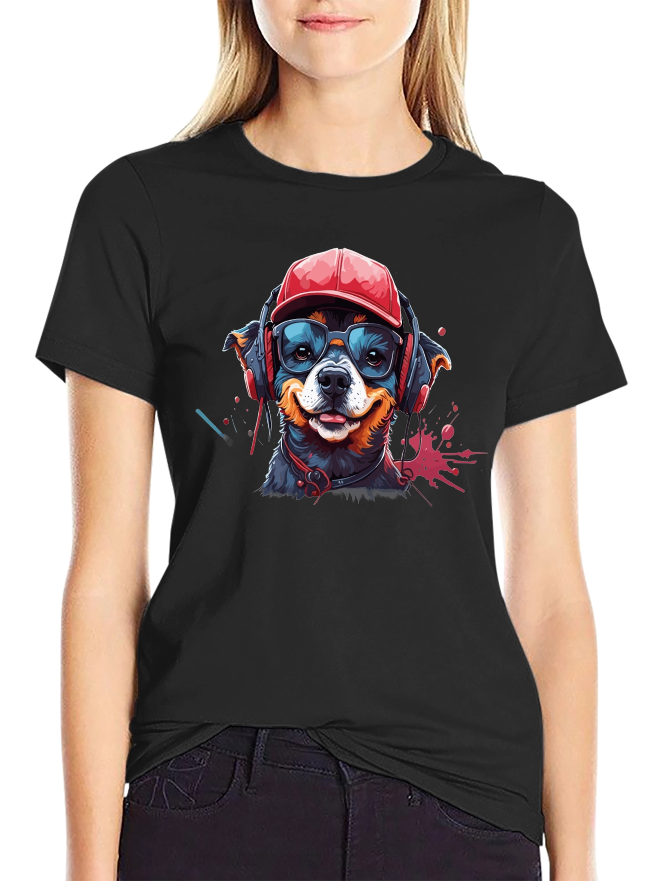 Cool Dog Graphic Tee - Black Cotton T-Shirt