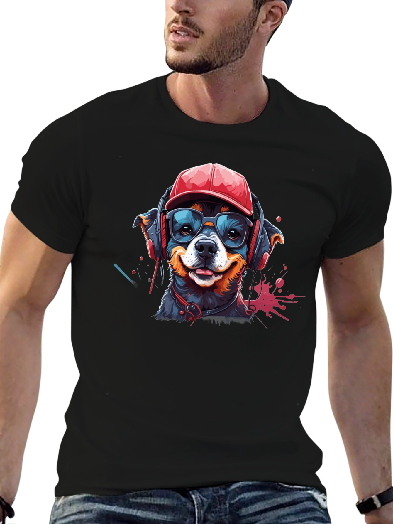 Cool Dog Graphic Tee - Black Cotton T-Shirt