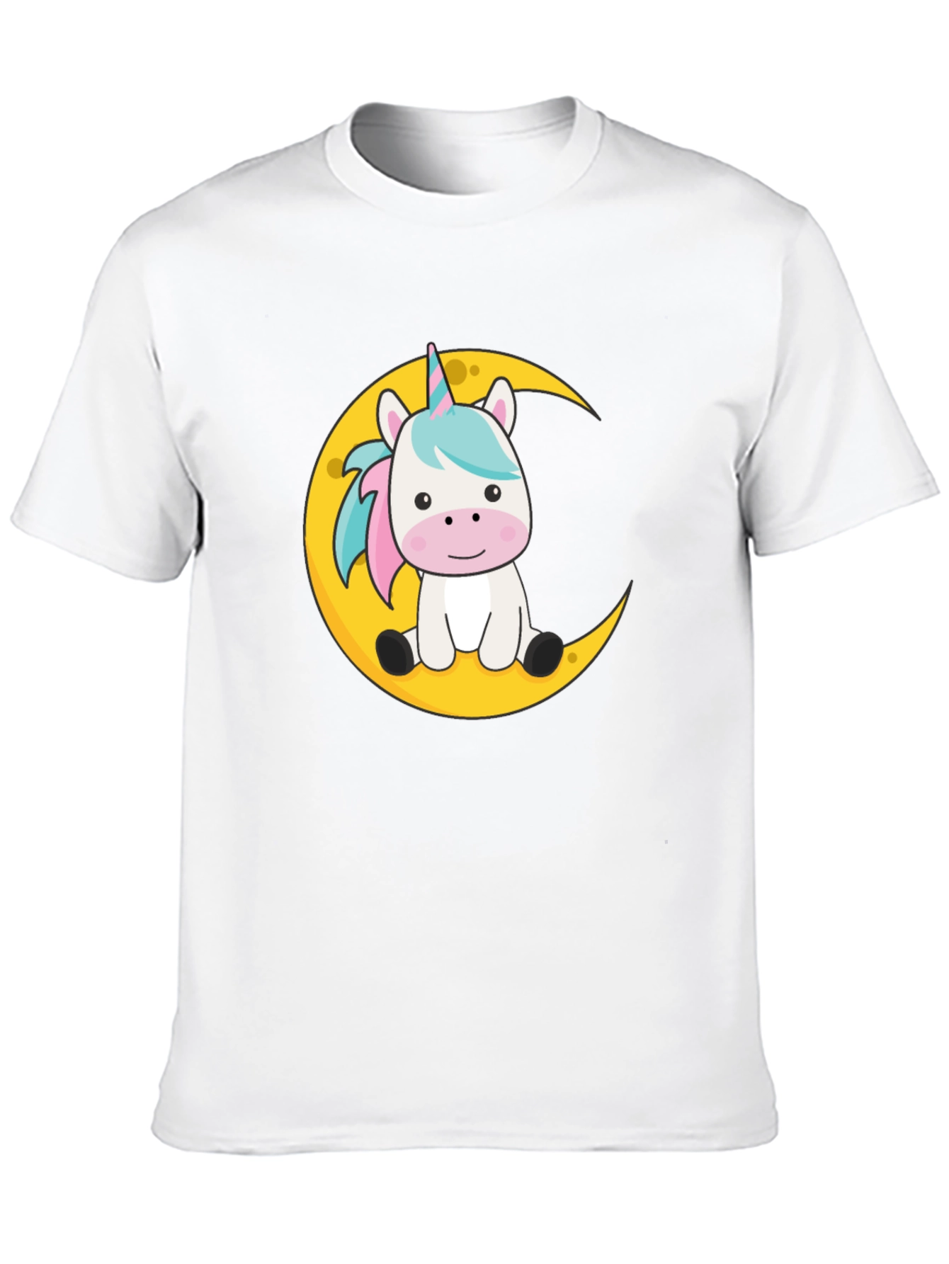 Cute Unicorn on Moon Black T-Shirt