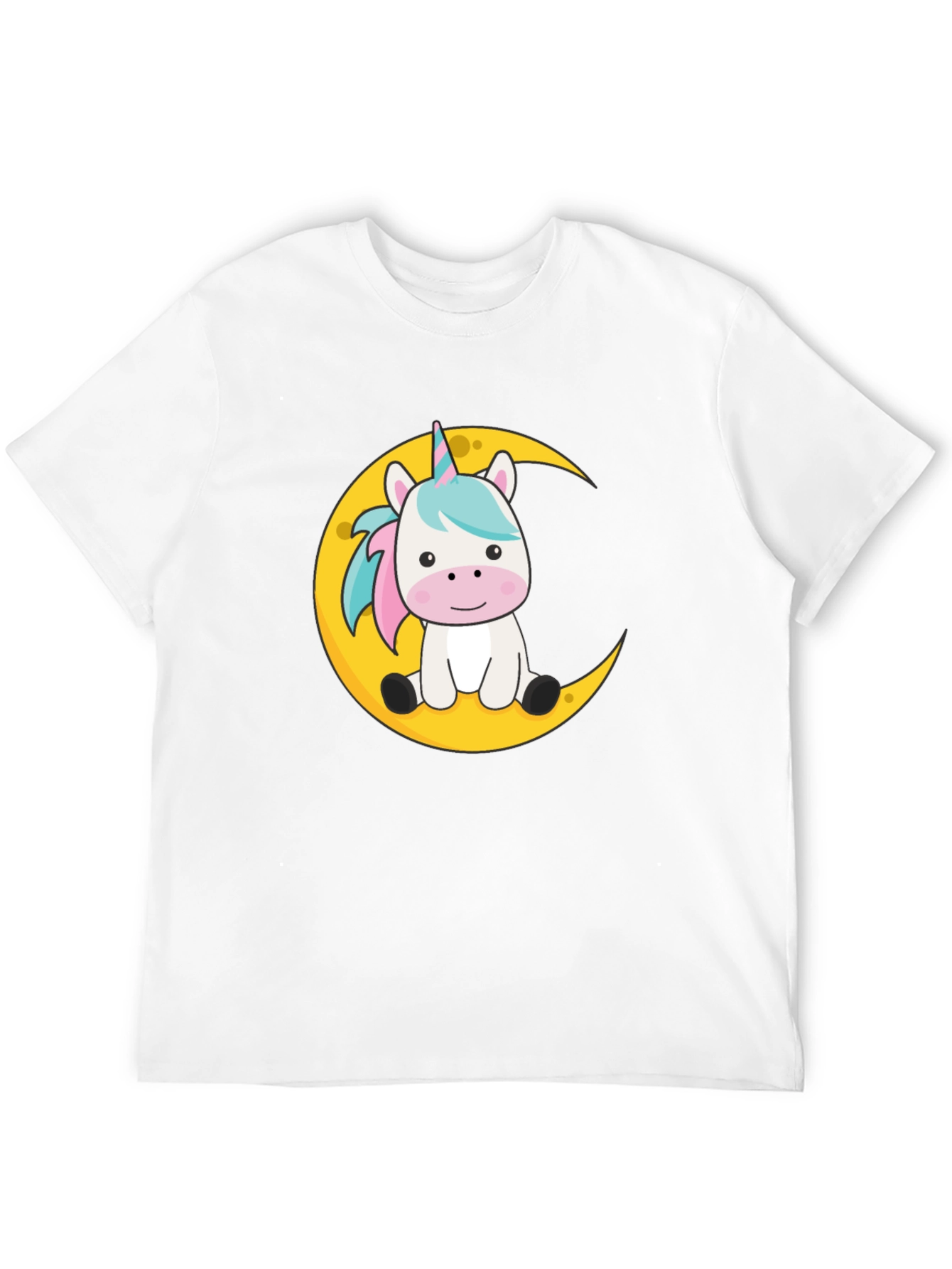 Cute Unicorn on Moon Black T-Shirt