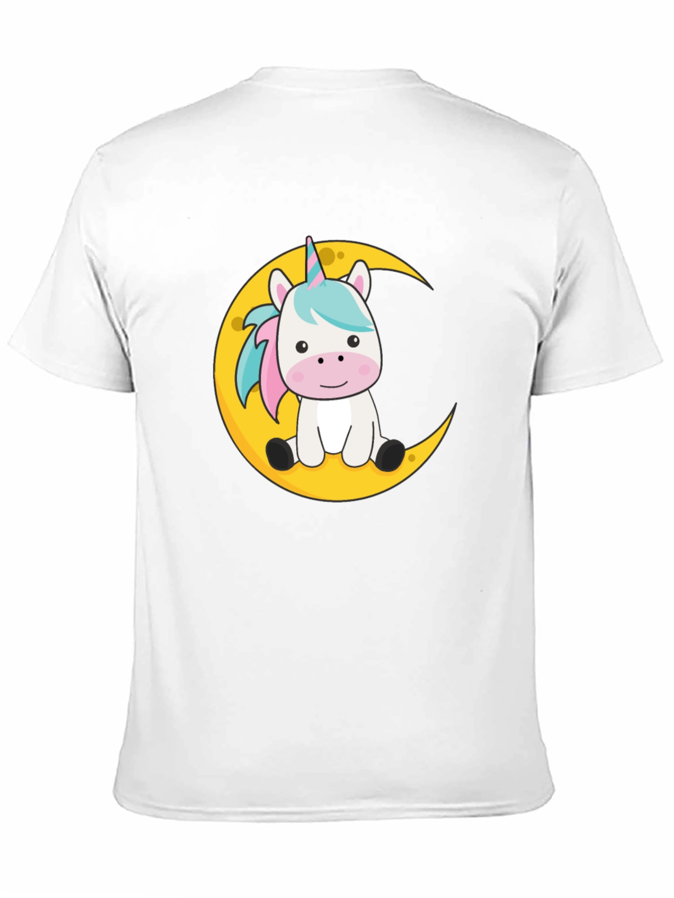 Cute Unicorn on Moon Black T-Shirt