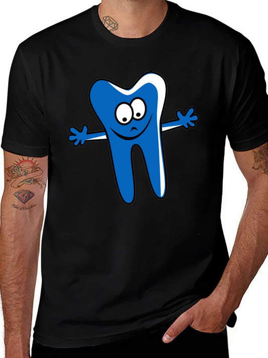 Cartoon Tooth Graphic T-Shirt - Black Cotton Tee