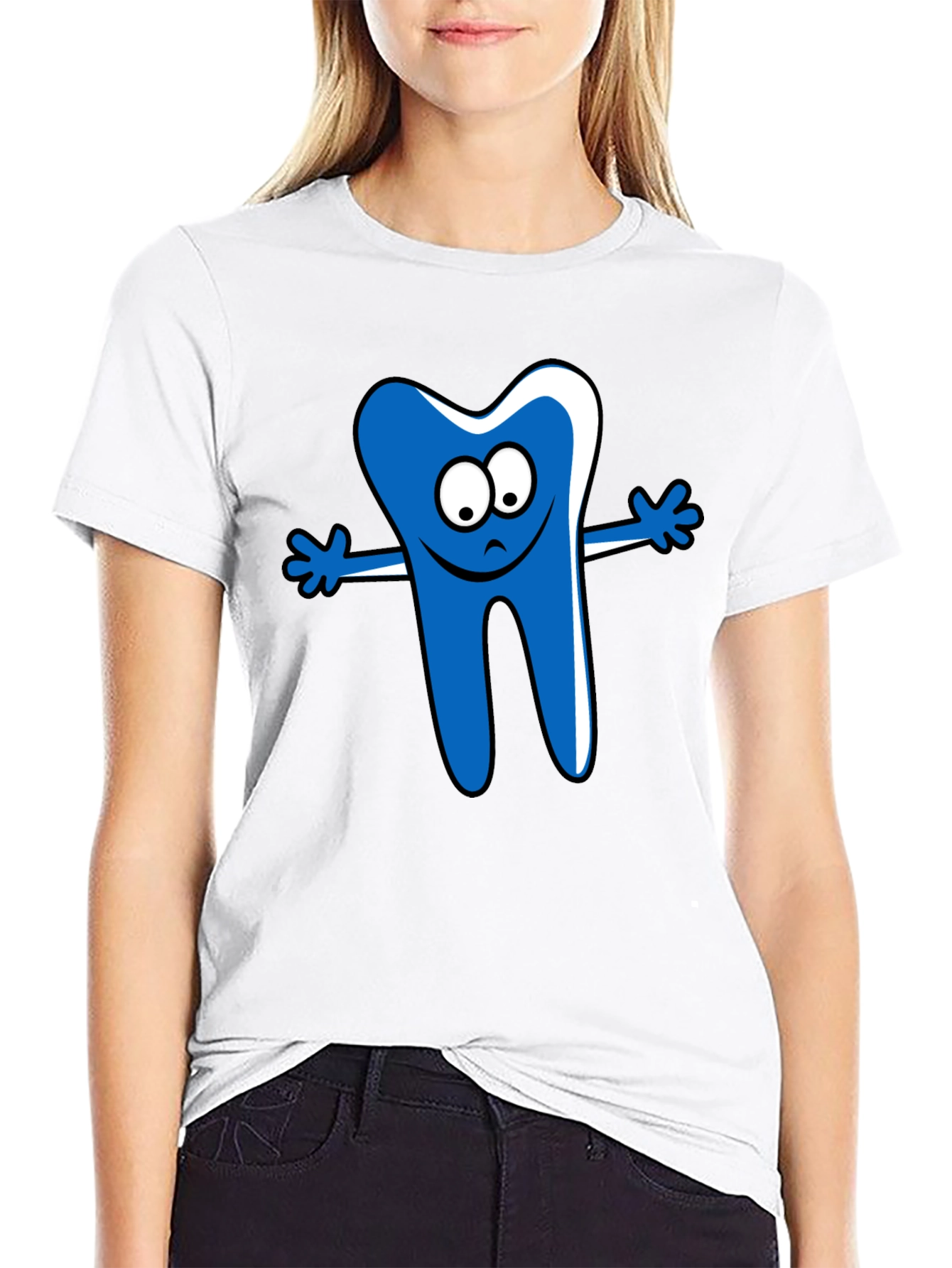 Cartoon Tooth Graphic T-Shirt - Black Cotton Tee