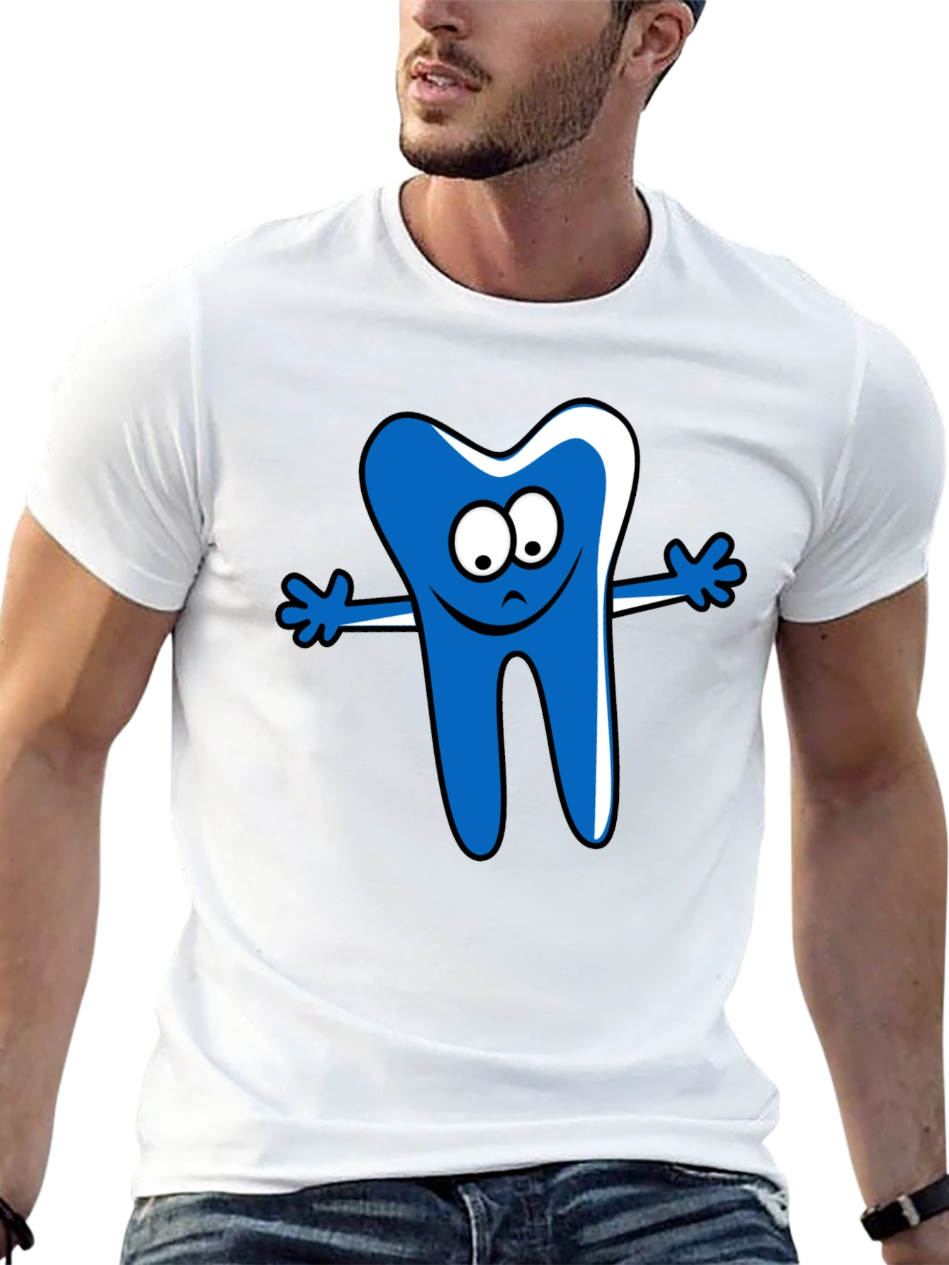Cartoon Tooth Graphic T-Shirt - Black Cotton Tee
