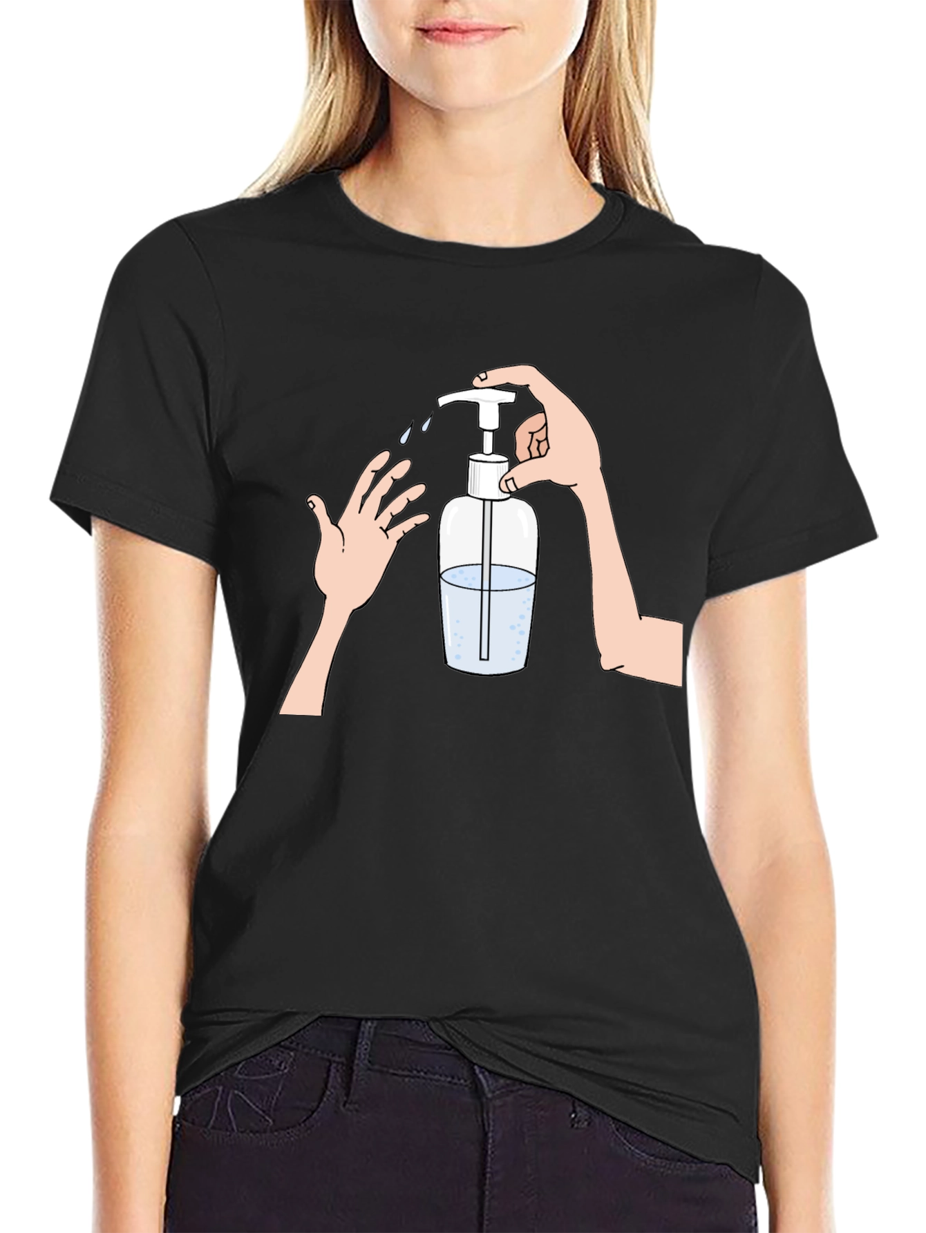 Wash Your Hands Graphic Tee - Black Cotton Blend
