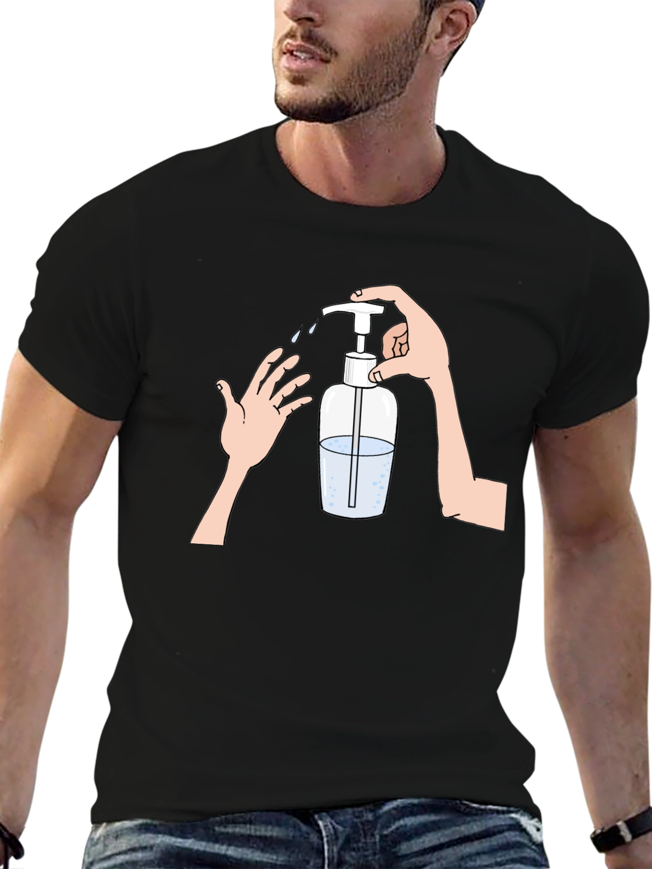 Wash Your Hands Graphic Tee - Black Cotton Blend