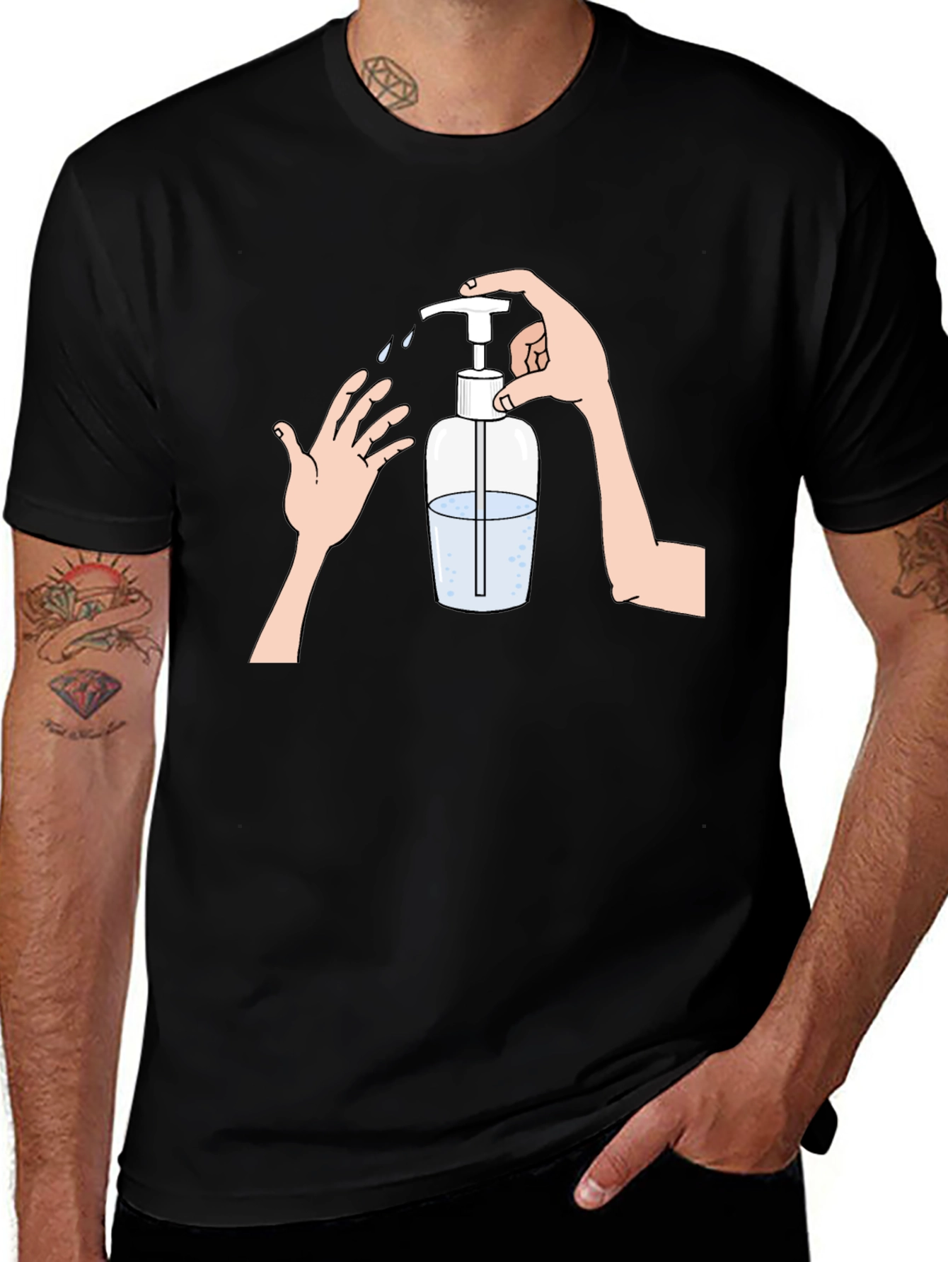 Wash Your Hands Graphic Tee - Black Cotton Blend