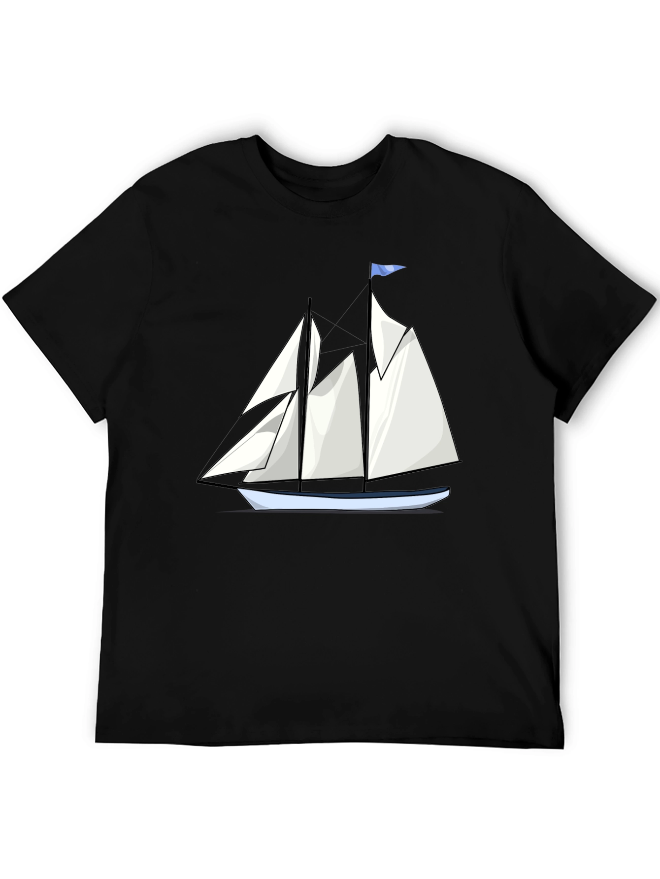 Sailboat Graphic Tee - Black Cotton T-Shirt