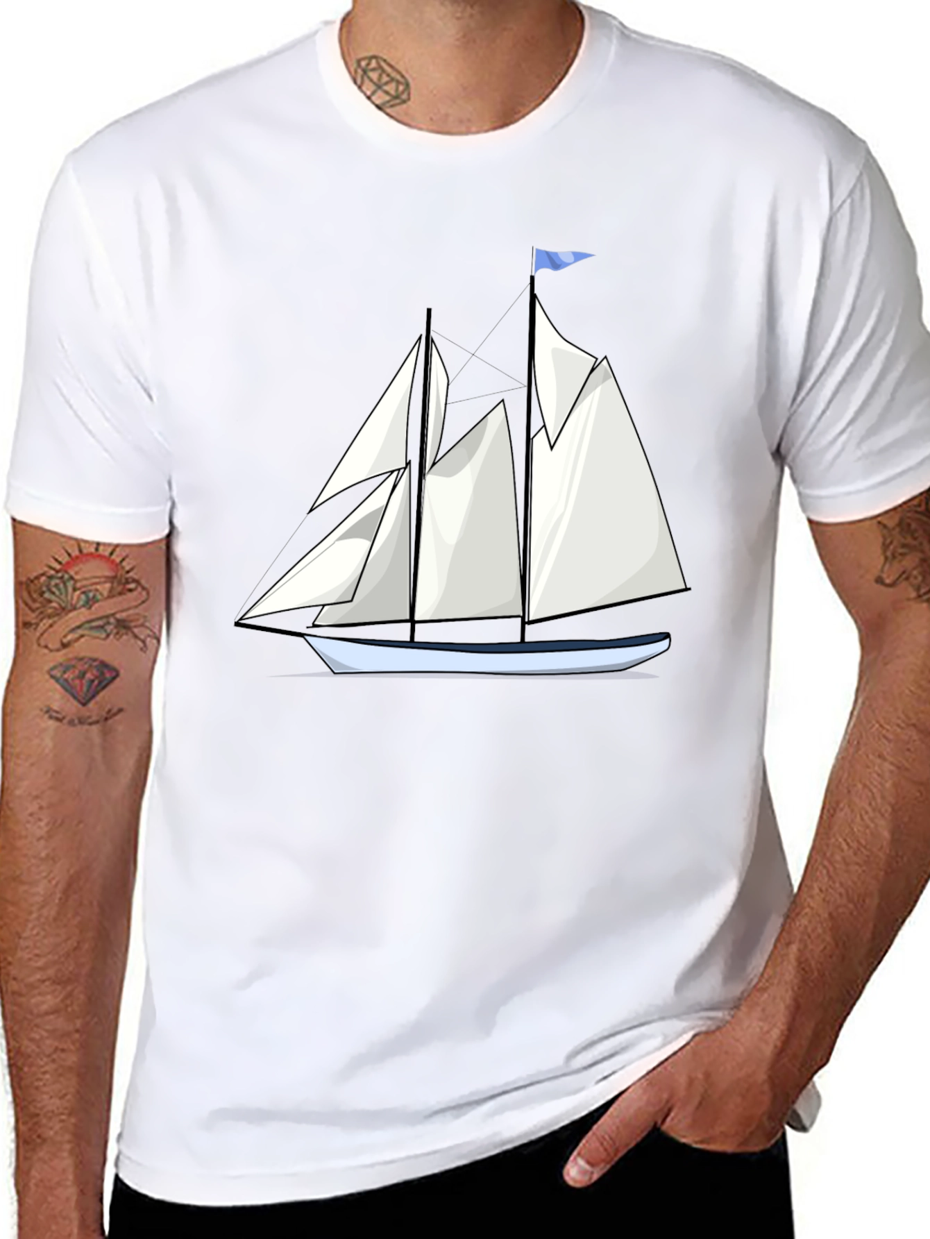 Sailboat Graphic Tee - Black Cotton T-Shirt