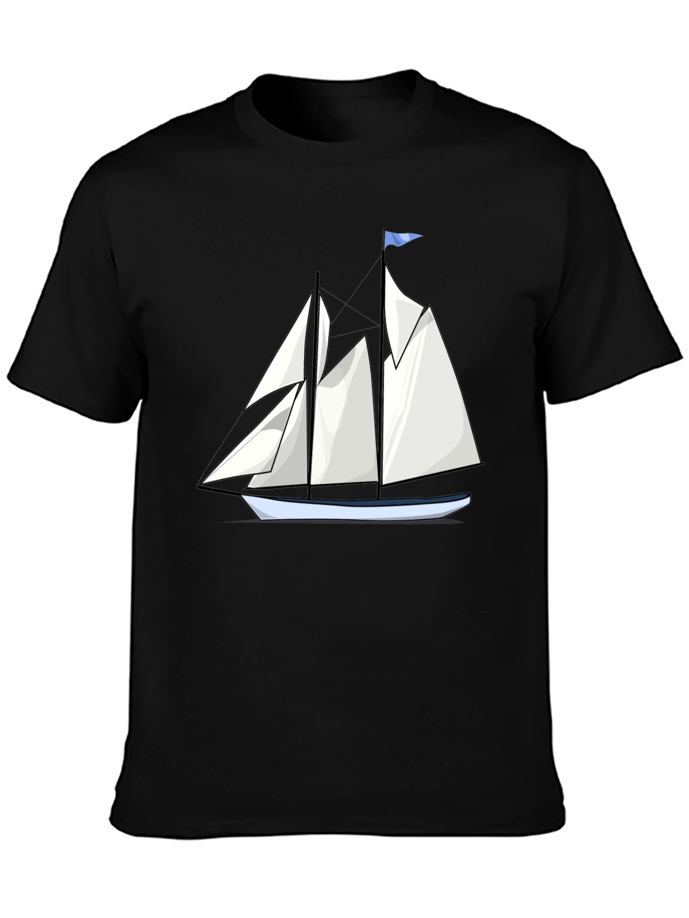 Sailboat Graphic Tee - Black Cotton T-Shirt