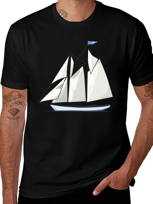 Sailboat Graphic Tee - Black Cotton T-Shirt