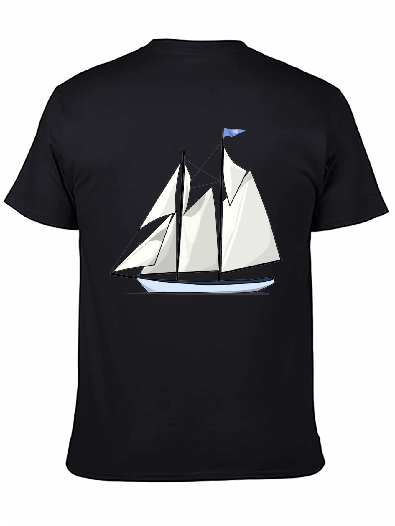 Sailboat Graphic Tee - Black Cotton T-Shirt