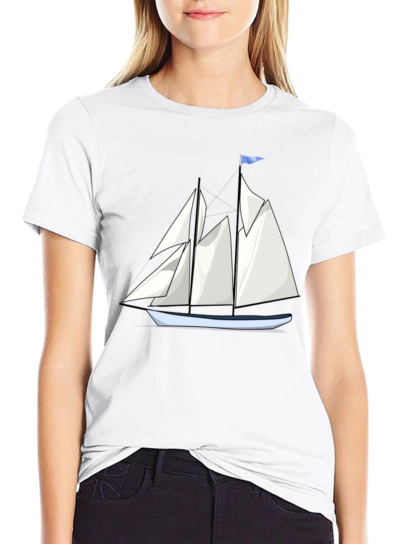 Sailboat Graphic Tee - Black Cotton T-Shirt
