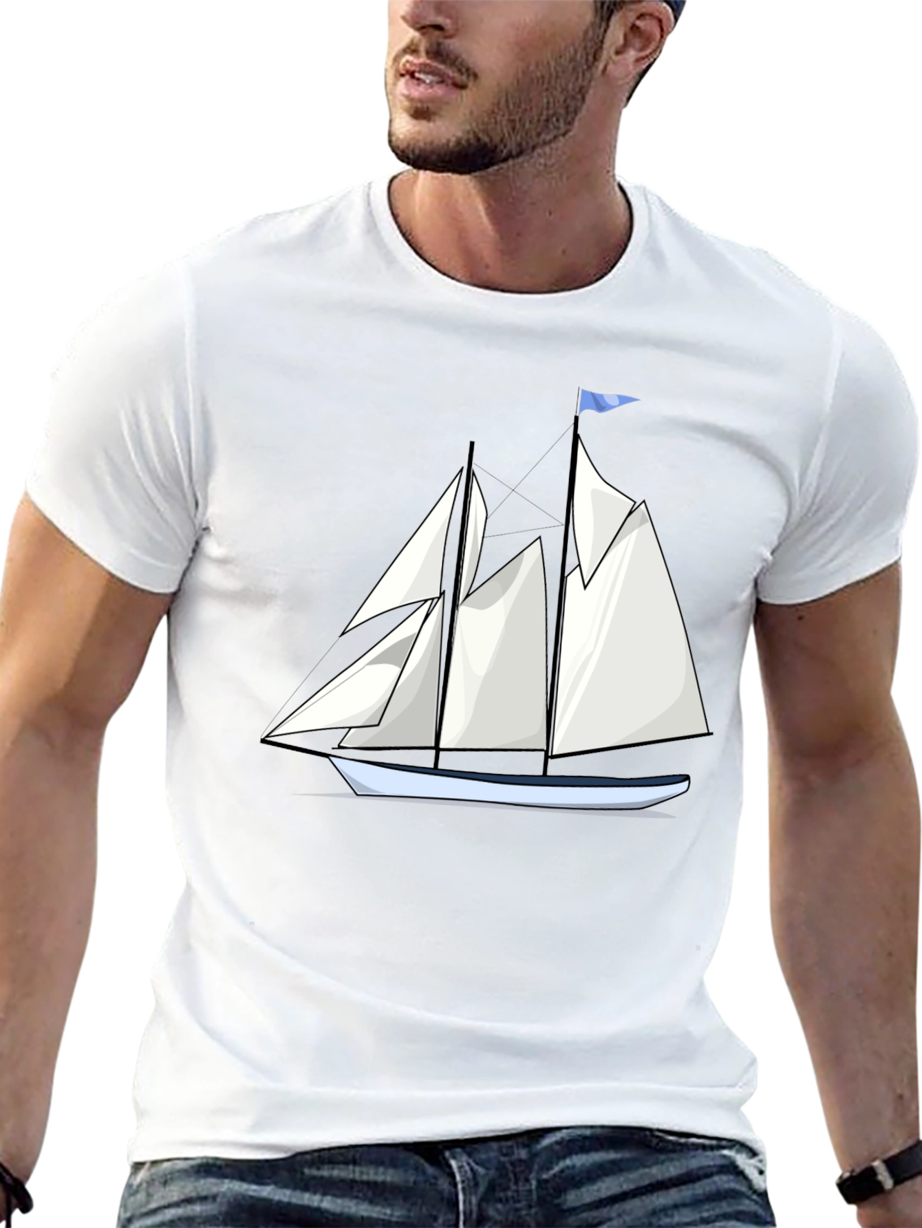 Sailboat Graphic Tee - Black Cotton T-Shirt