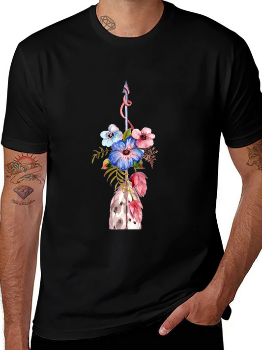Floral Arrow Graphic Tee - Unisex Black Cotton Shirt