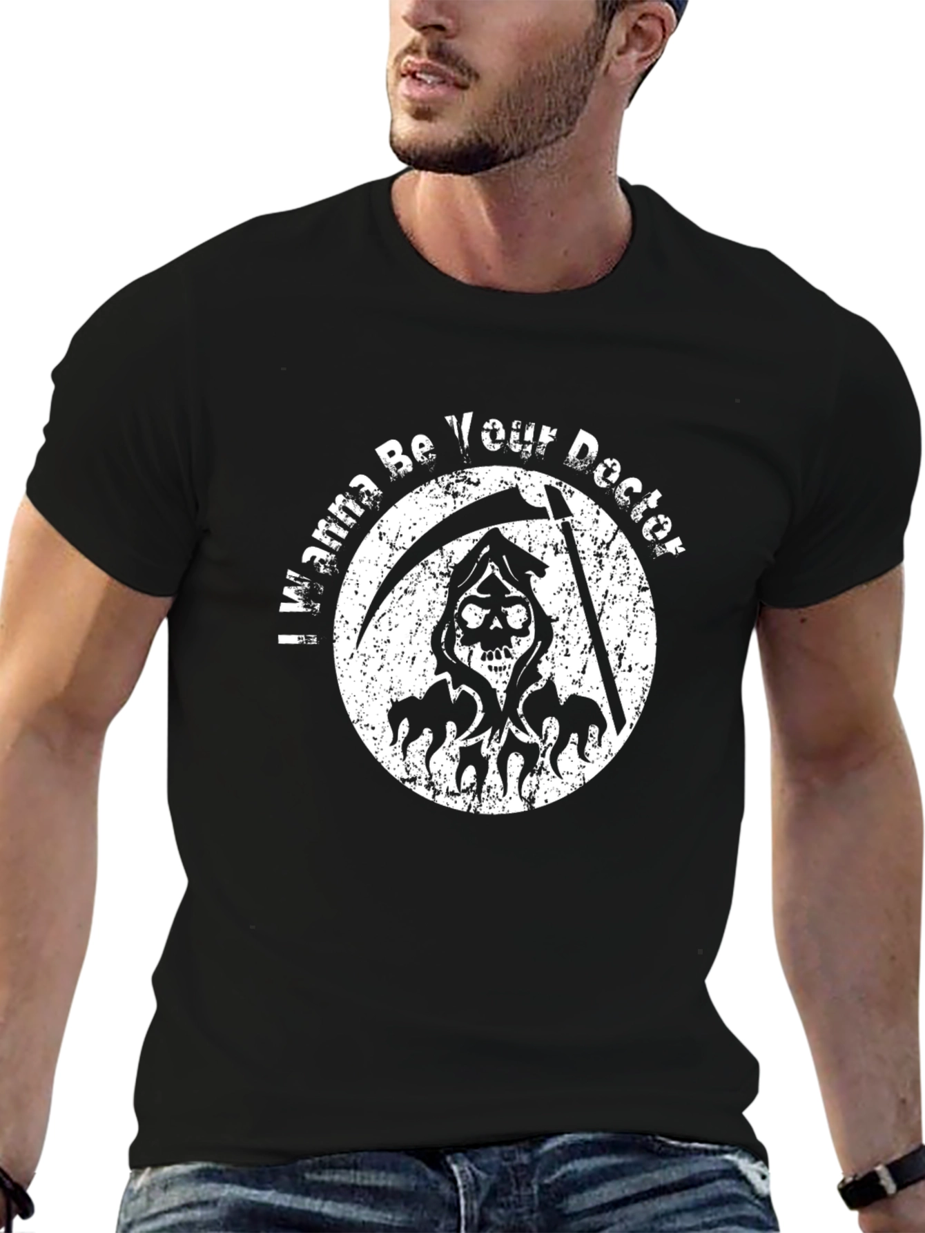 Grim Reaper Doctor Graphic Print T-Shirt